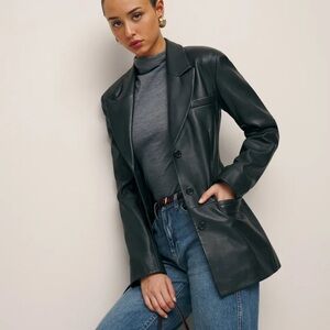 Reformation Veda Fitted Black Blazer Leather Jacket - size S